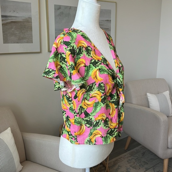 BuddyLove Banana Havana Tie Front V-Neck Flutter Sleeve Button Up Top Small - Picture 4 of 17